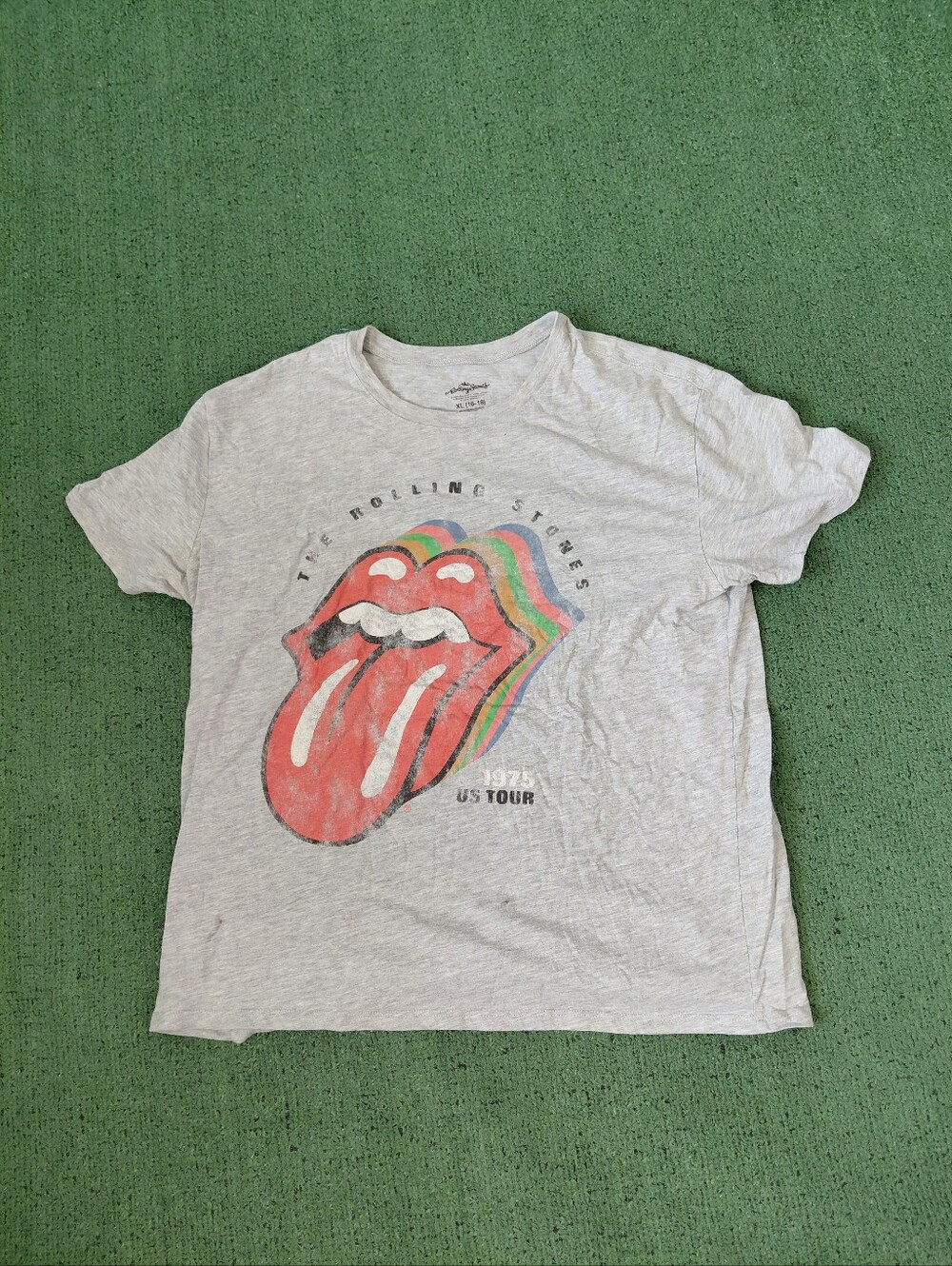 Womens The Rolling Stones 1975 US Tour Retro Band Music Gray T Shirt Sz XL